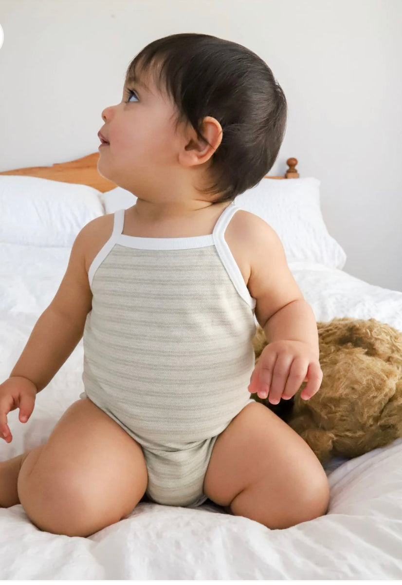 Pique Striped Singlet Body Suit