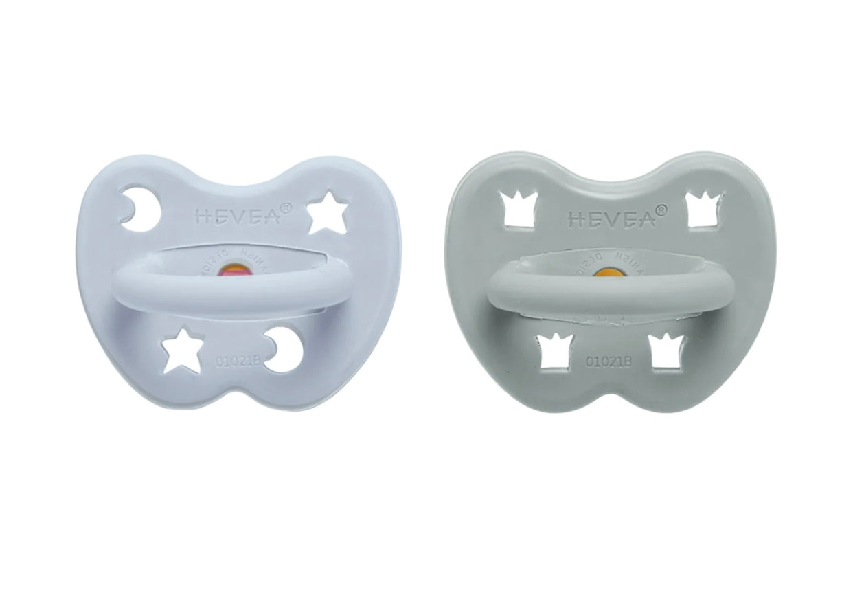 Hevea Dummy 2 Pack - Round - Cottage Blue & Gorgeous Grey (3-36months)
