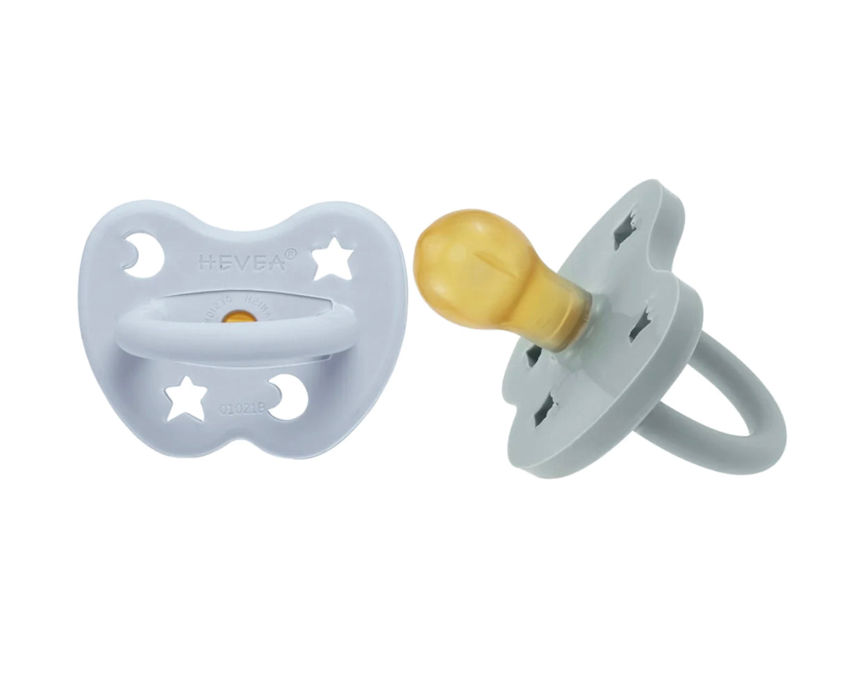 Hevea Dummy 2 Pack - Round - Cottage Blue & Gorgeous Grey (3-36months)