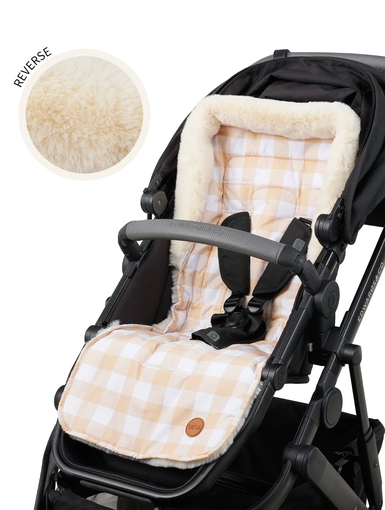 Cozy Fleece Pram Liner - Beige Gingham