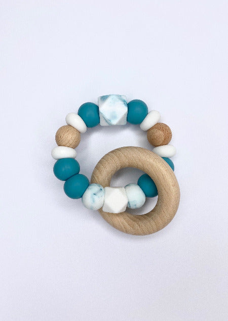 Personalised Teal Teething Rattle