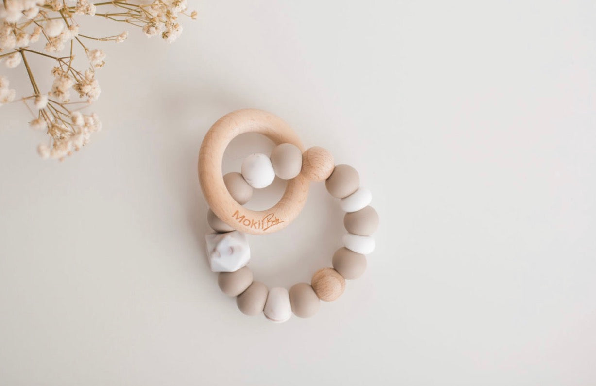 Coastal Taupe Teething Rattle
